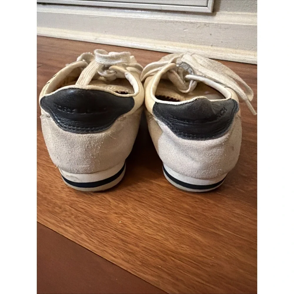 Tory Burch Fashion Sneakers Womens Size 7M Cream Tan Suede Logo Lace Up 22128527